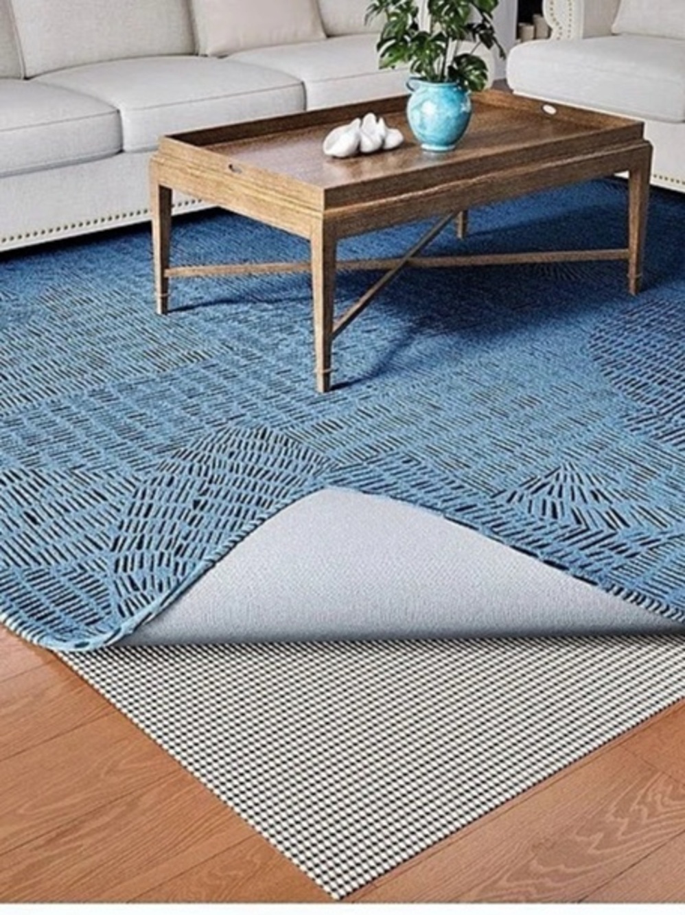 Jorvila Non Slip Rug Pad 8x10 Hard Floor Grip Cushioned Trim to Fit